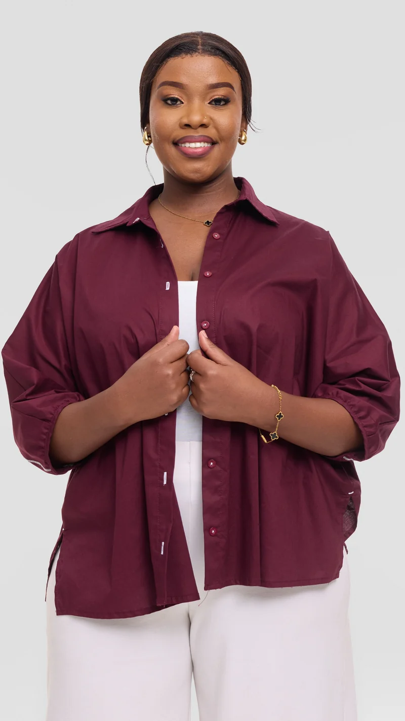 Vivo Back Pleat Loose Top in Cotton - Mulberry