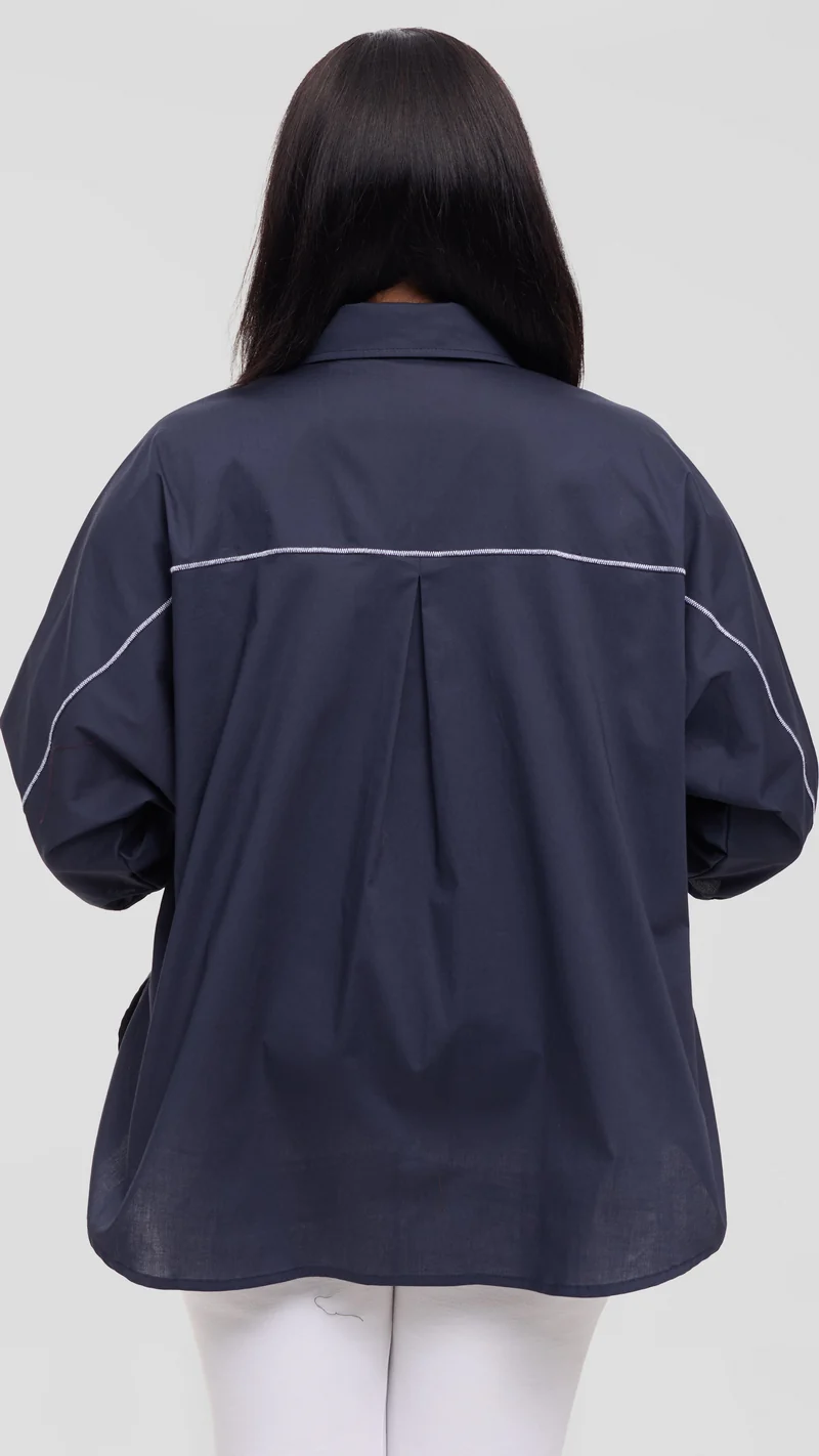 Vivo Back Pleat Loose Top in Cotton - Dark Navy