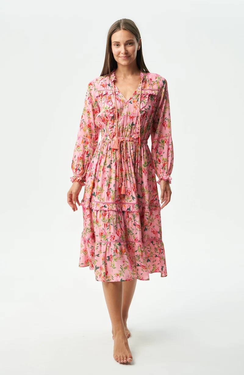 Robe midi style bohème avec imprimé floral Baxedes