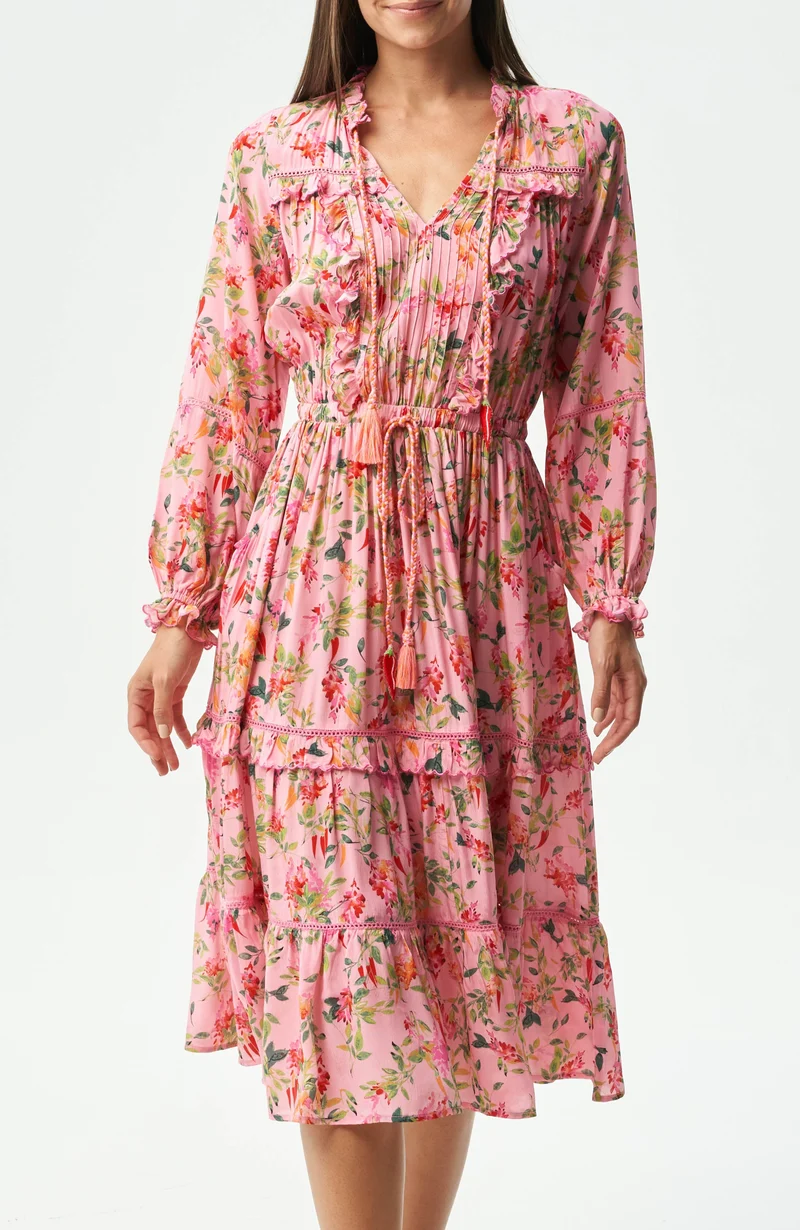 Robe midi style bohème avec imprimé floral Baxedes