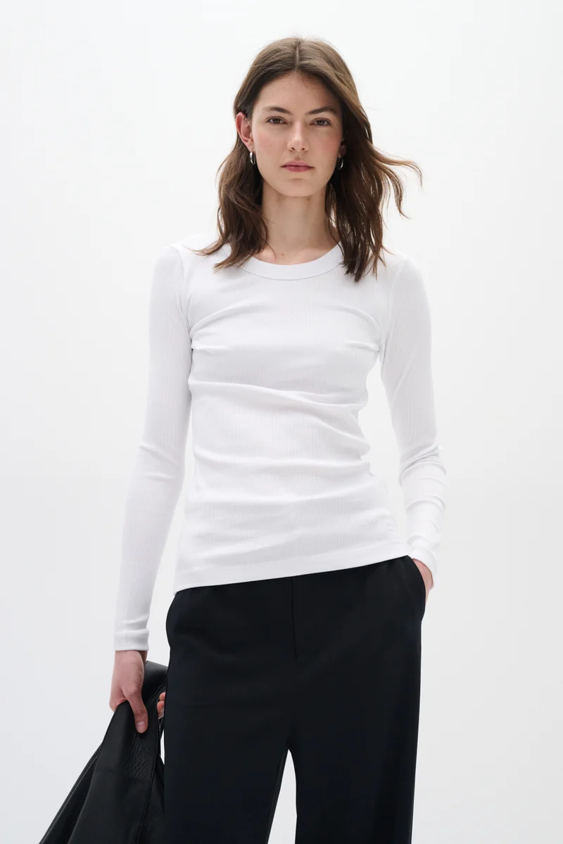 T-shirt côtelé en coton à manches longues Dagna
