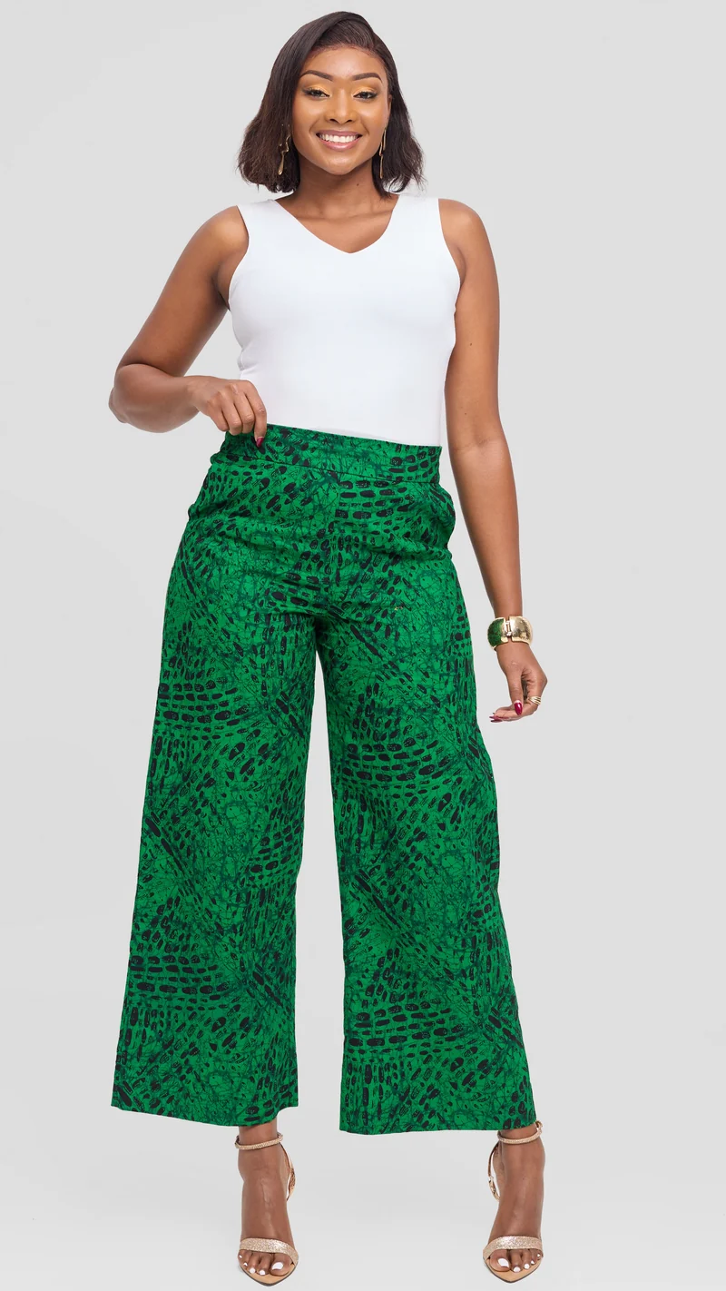 Vivo Elastic Waist Wide Leg Pants in Kitenge - Wimbo Print