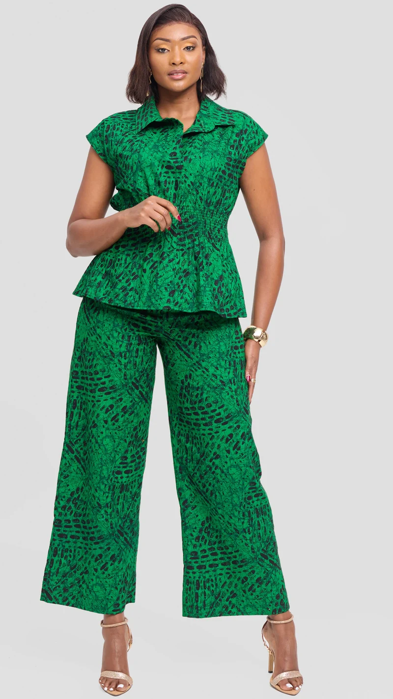 Vivo Elastic Waist Wide Leg Pants in Kitenge - Wimbo Print