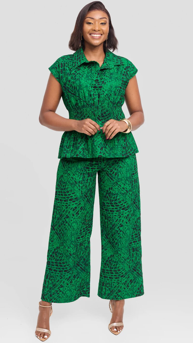 Vivo Elastic Waist Wide Leg Pants in Kitenge - Wimbo Print