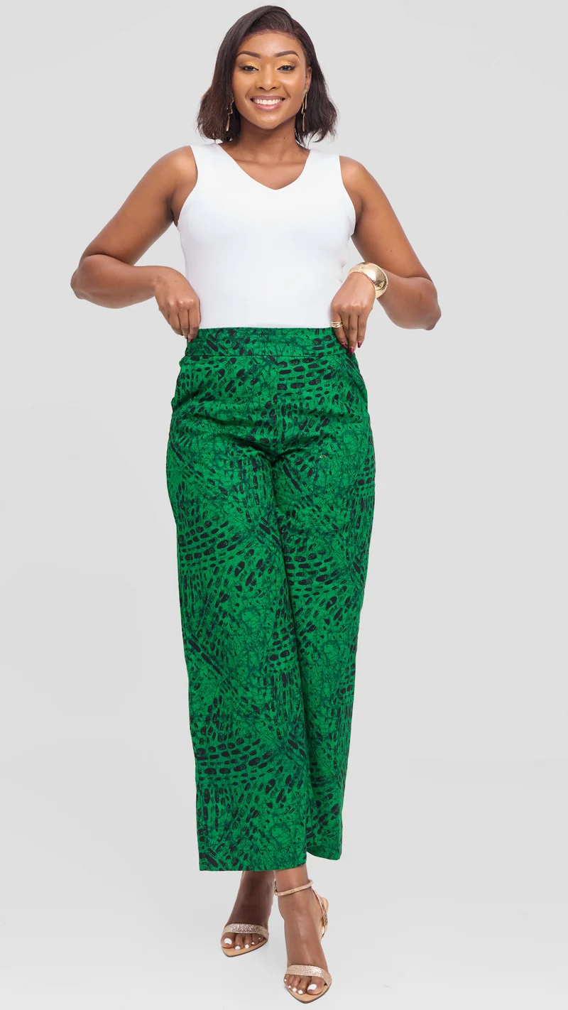 Vivo Elastic Waist Wide Leg Pants in Kitenge - Wimbo Print