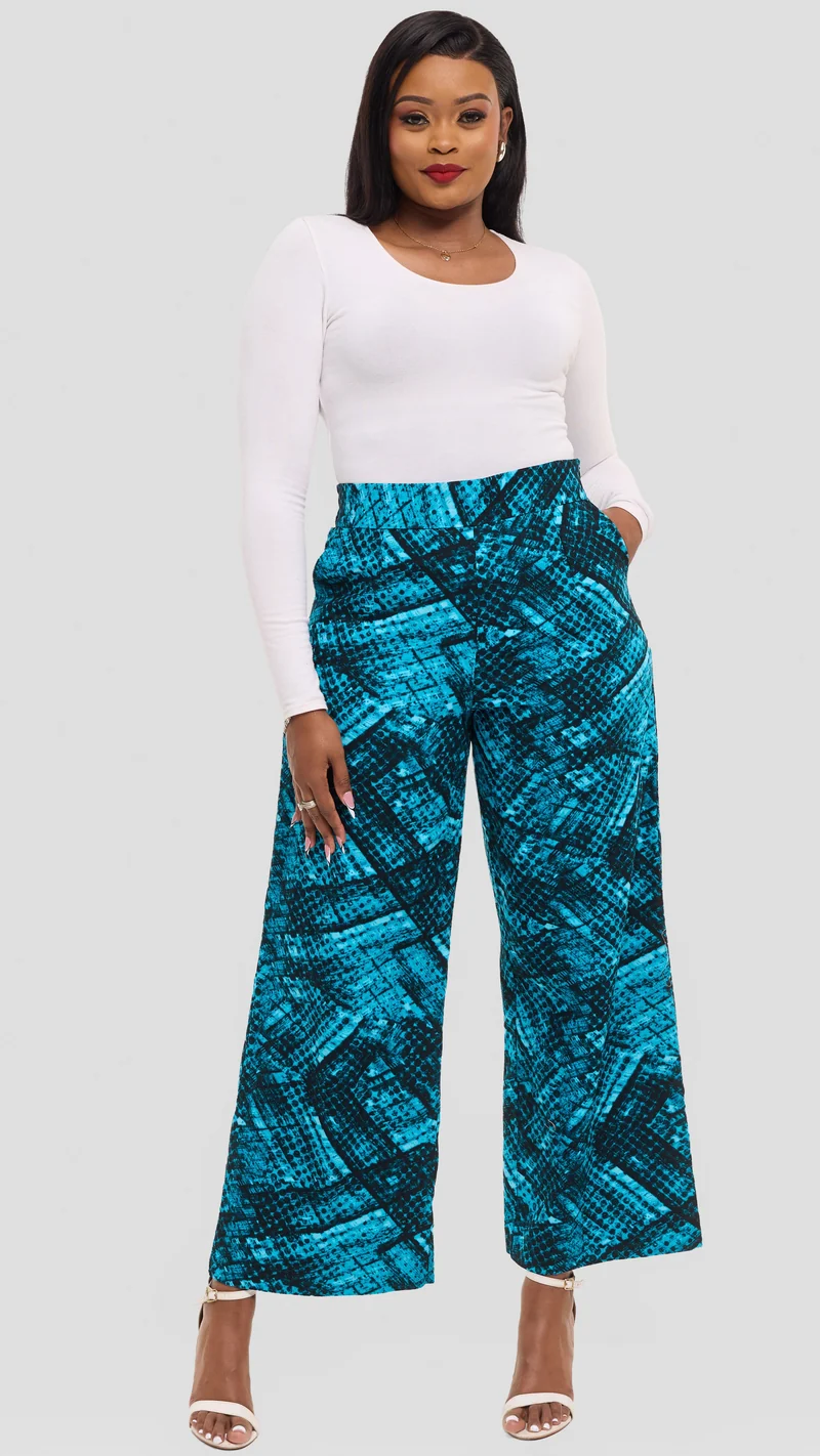 Vivo Elastic Waist Wide Leg Pants in Kitenge - Utulivu Print