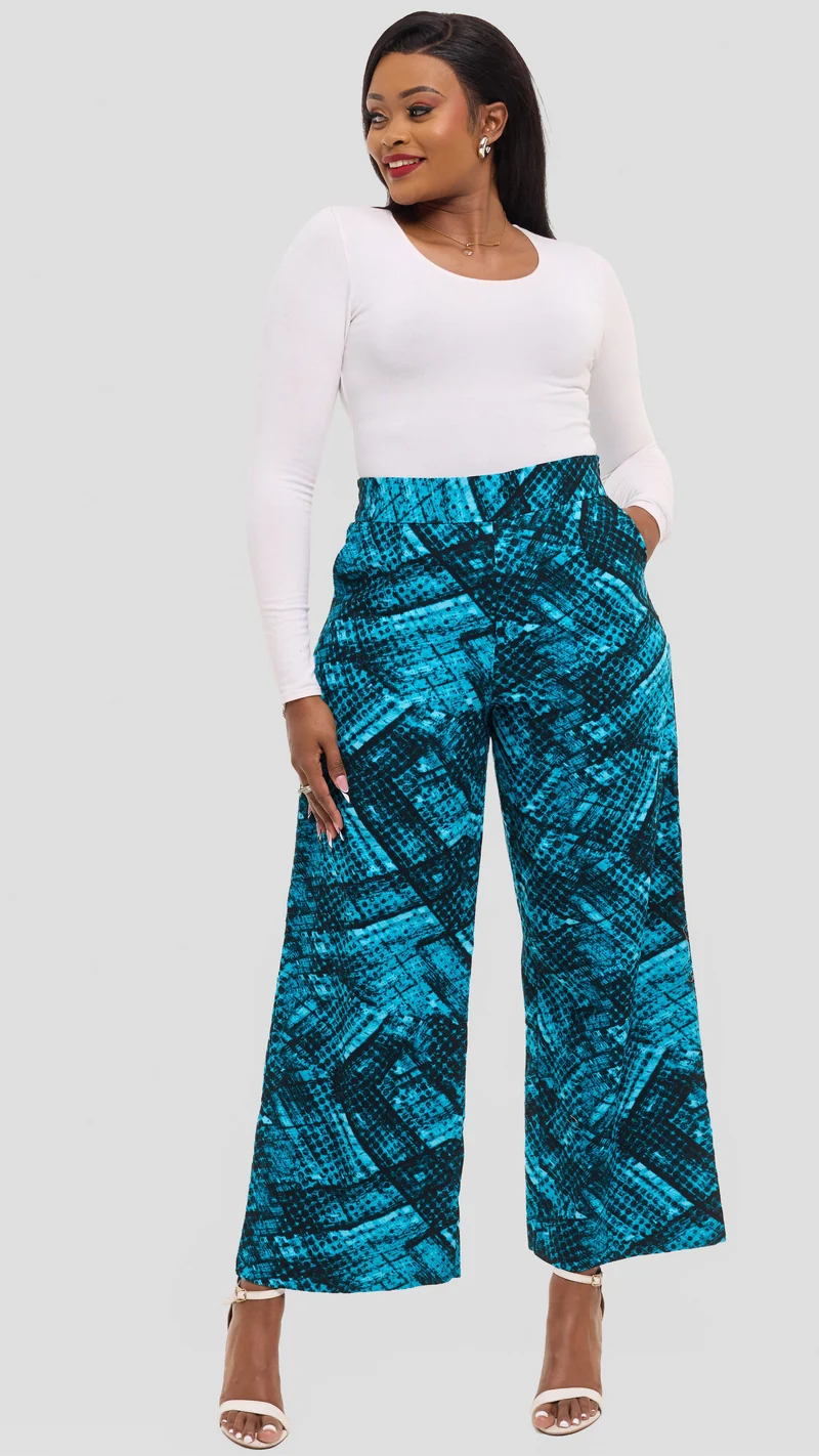 Vivo Elastic Waist Wide Leg Pants in Kitenge - Utulivu Print