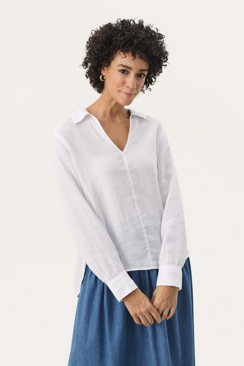 Blouse en lin avec col polo ouvert Natalee