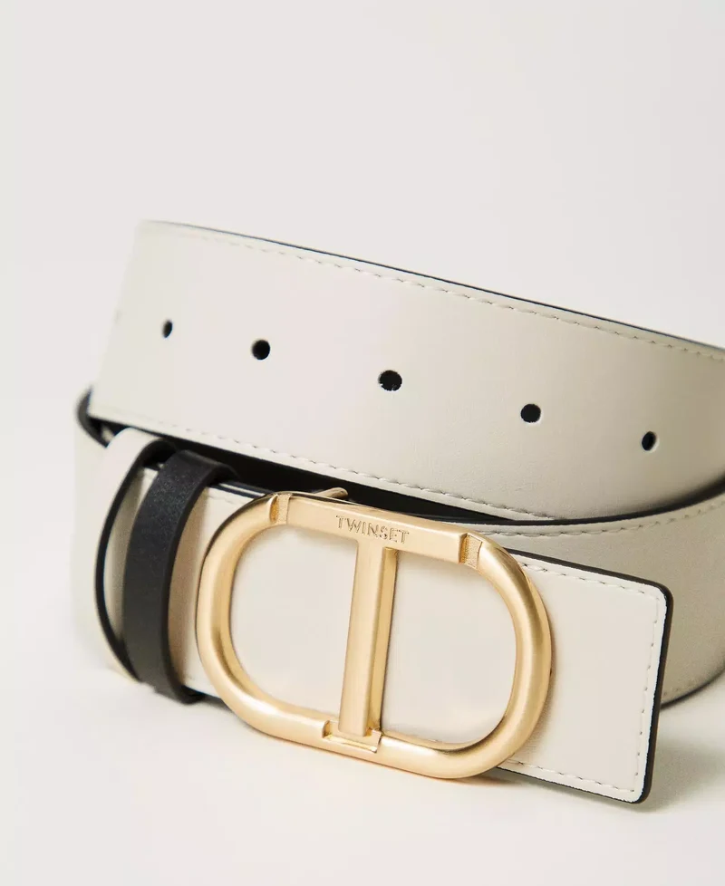 Ceinture en cuir réversible noir et blanc 1,5"