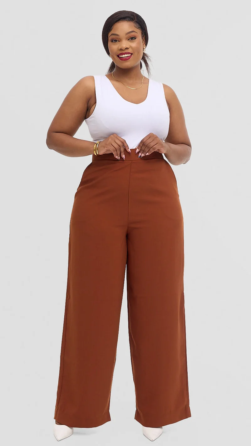 WSC Pambo High Waist Wide Leg Trouser - Brown