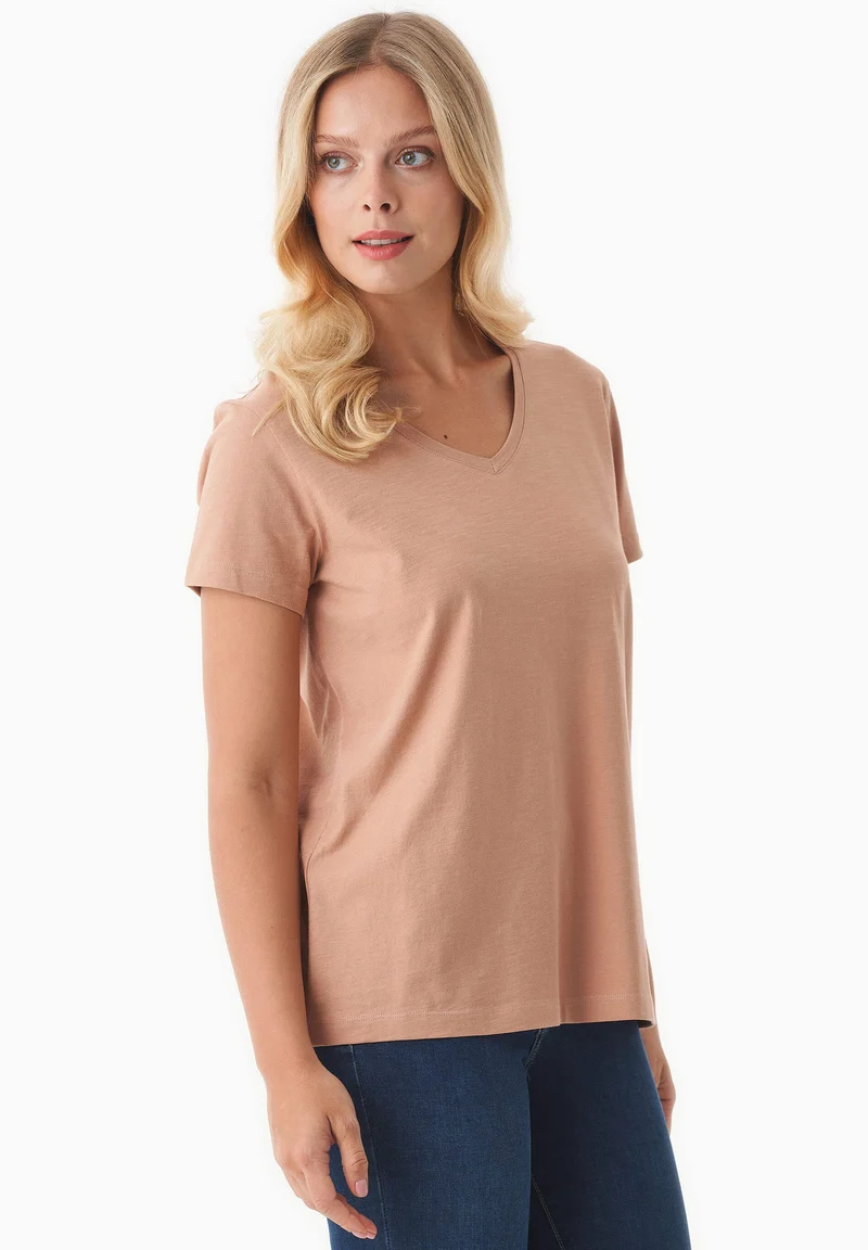 Basic T-Shirt aus Bio-Baumwolle mit V-Ausschnitt
