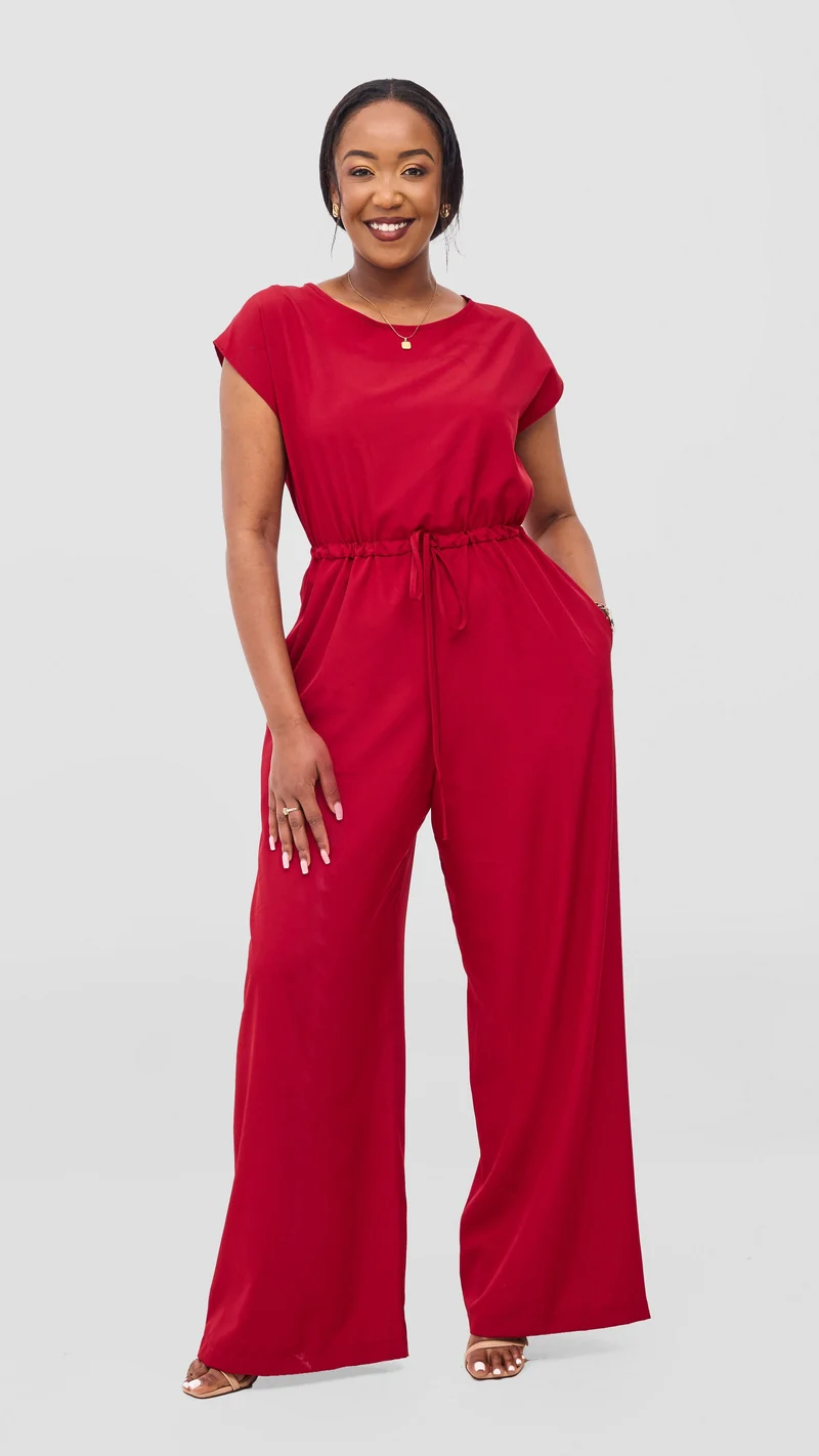 Vivo Sakari Drop Shoulder Jumpsuit - Dark Red