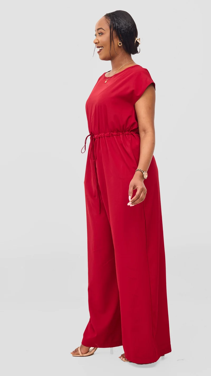 Vivo Sakari Drop Shoulder Jumpsuit - Dark Red