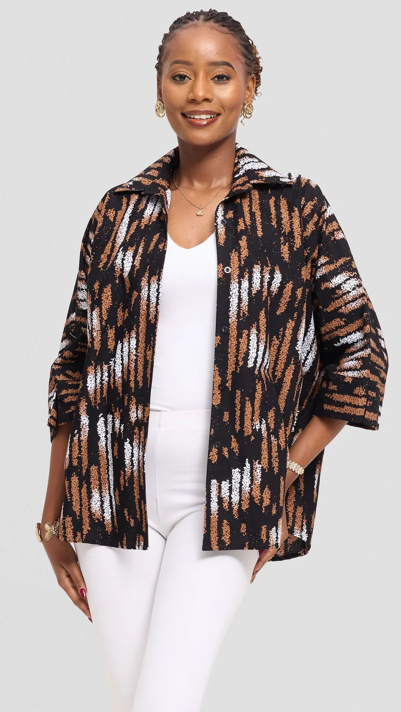 Vivo Back Pleat Loose Top in Kitenge - Nyati Print