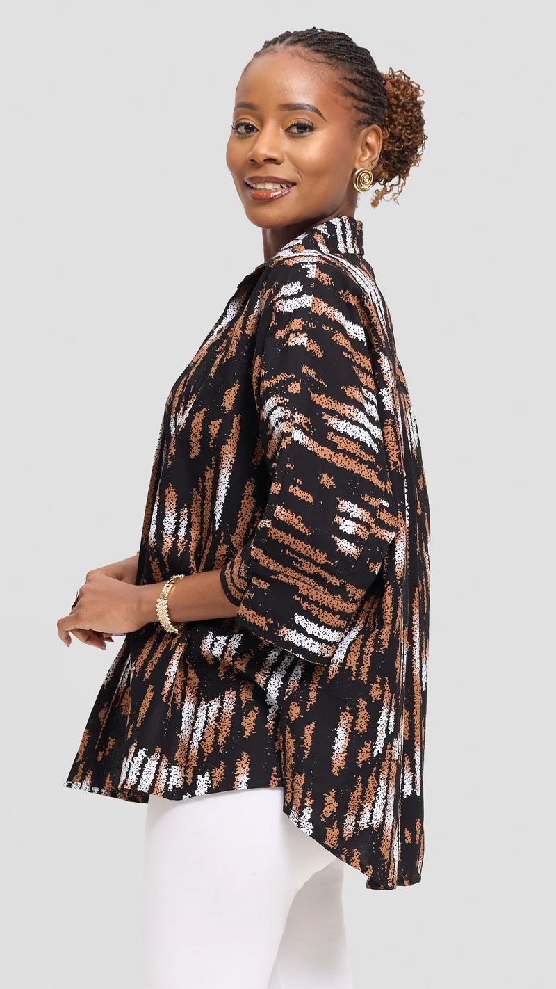 Vivo Back Pleat Loose Top in Kitenge - Nyati Print