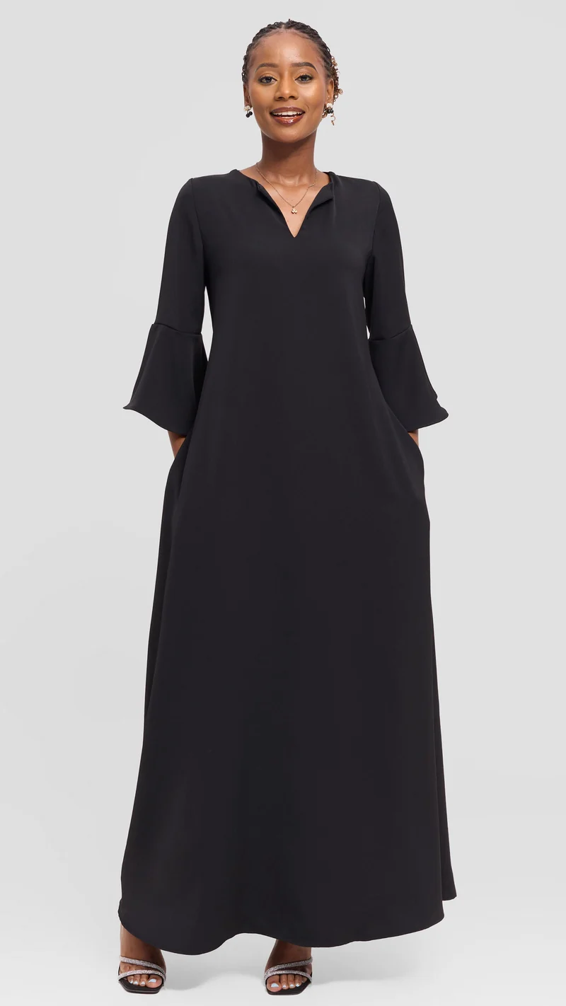 Vivo Zola 3/4 Sleeve Maxi Dress in Crepe - Black