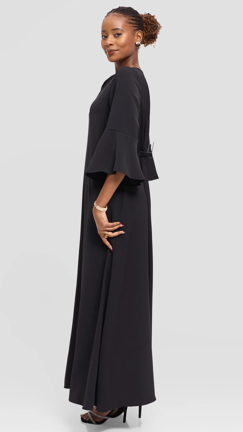 Vivo Zola 3/4 Sleeve Maxi Dress in Crepe - Black