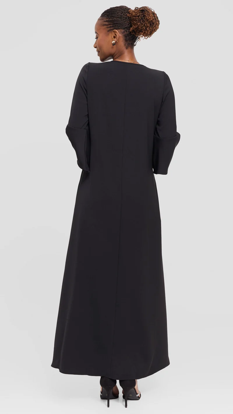 Vivo Zola 3/4 Sleeve Maxi Dress in Crepe - Black