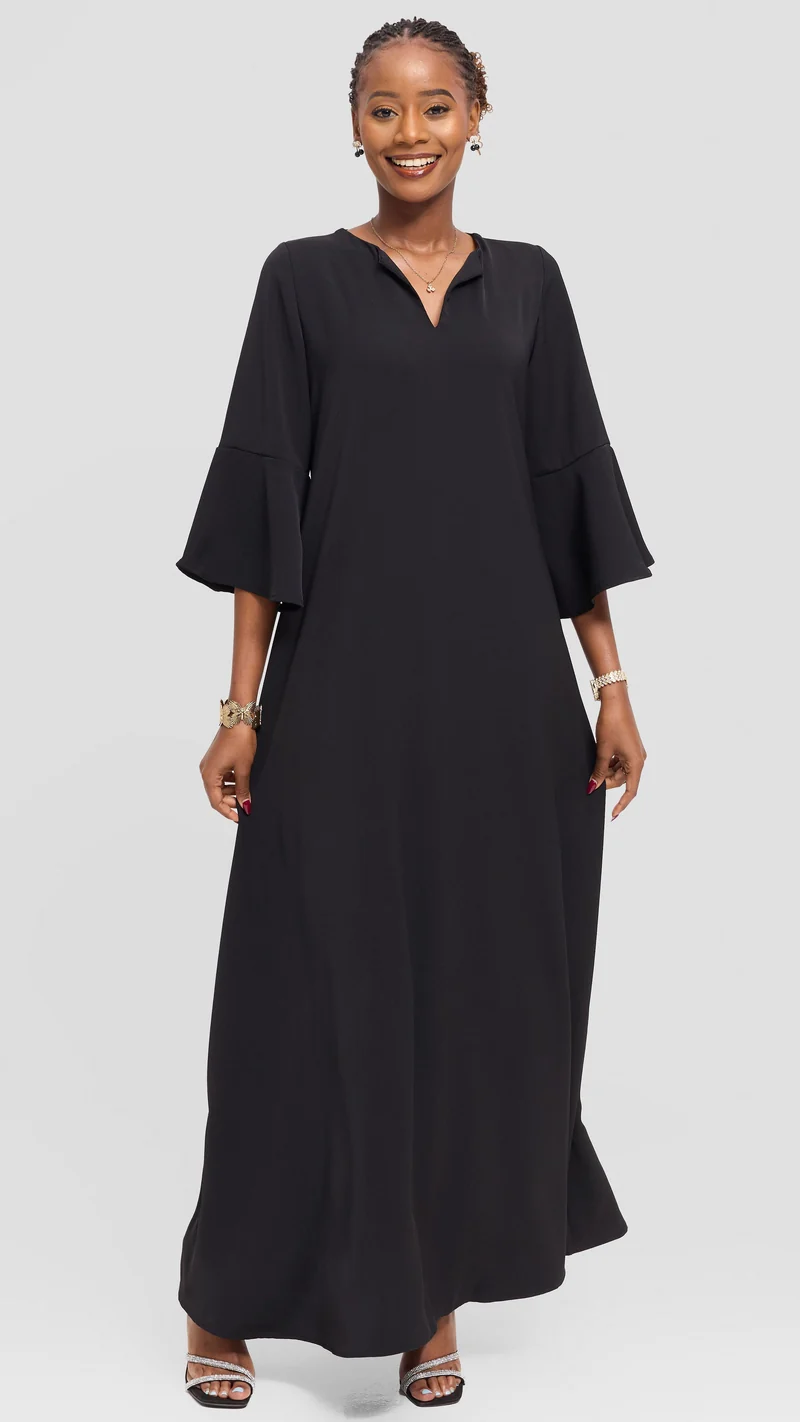 Vivo Zola 3/4 Sleeve Maxi Dress in Crepe - Black