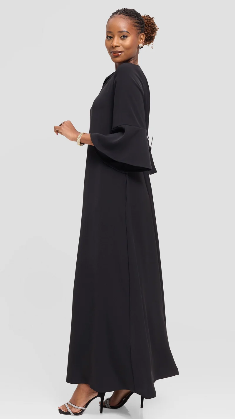 Vivo Zola 3/4 Sleeve Maxi Dress in Crepe - Black