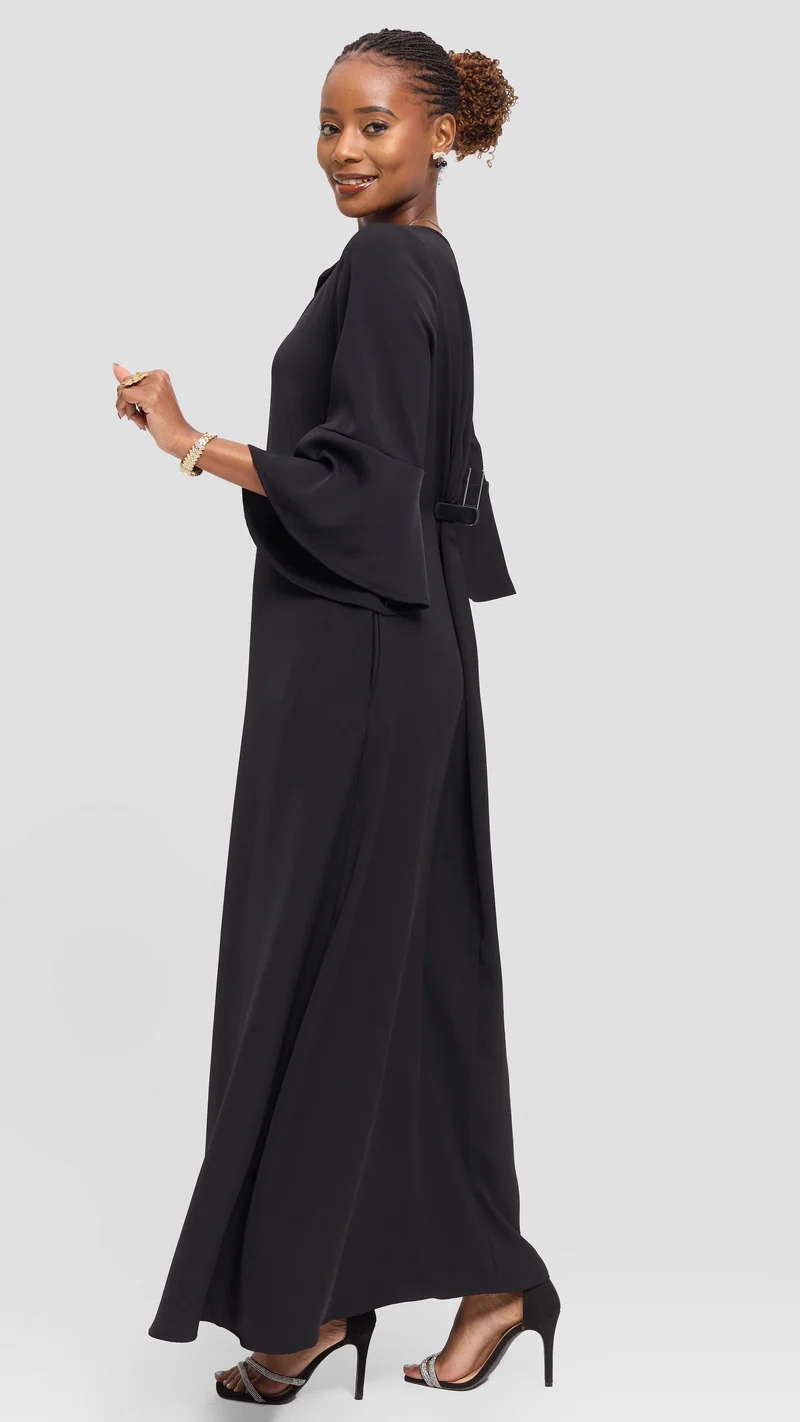Vivo Zola 3/4 Sleeve Maxi Dress in Crepe - Black
