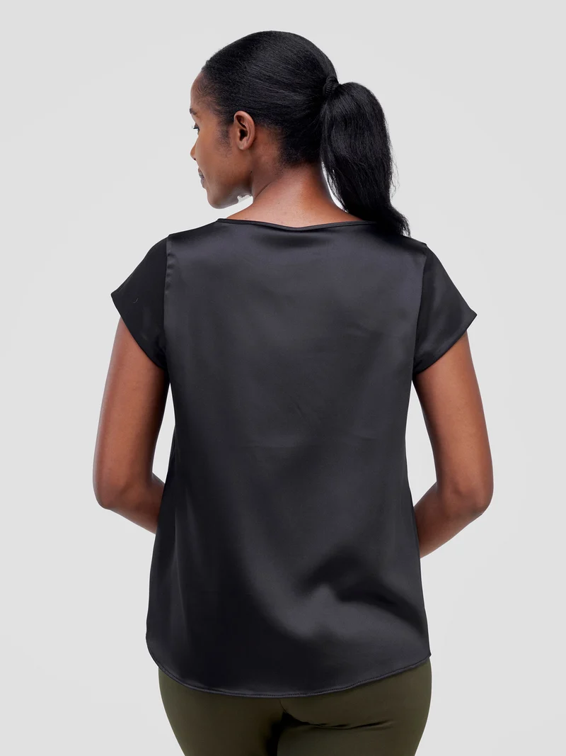 Vivo Basic Cap Sleeve Top in Satin - Black