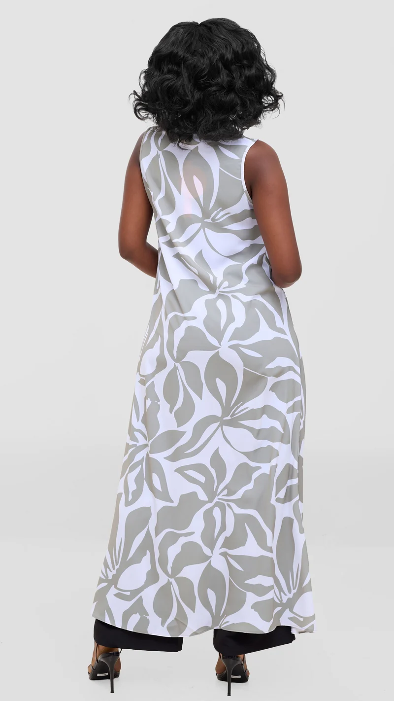 Vivo Talia Front Slit Maxi Top - White / Light Olive Alia Print