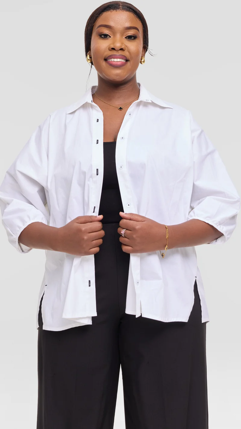 Vivo Back Pleat Loose Top in Cotton - White