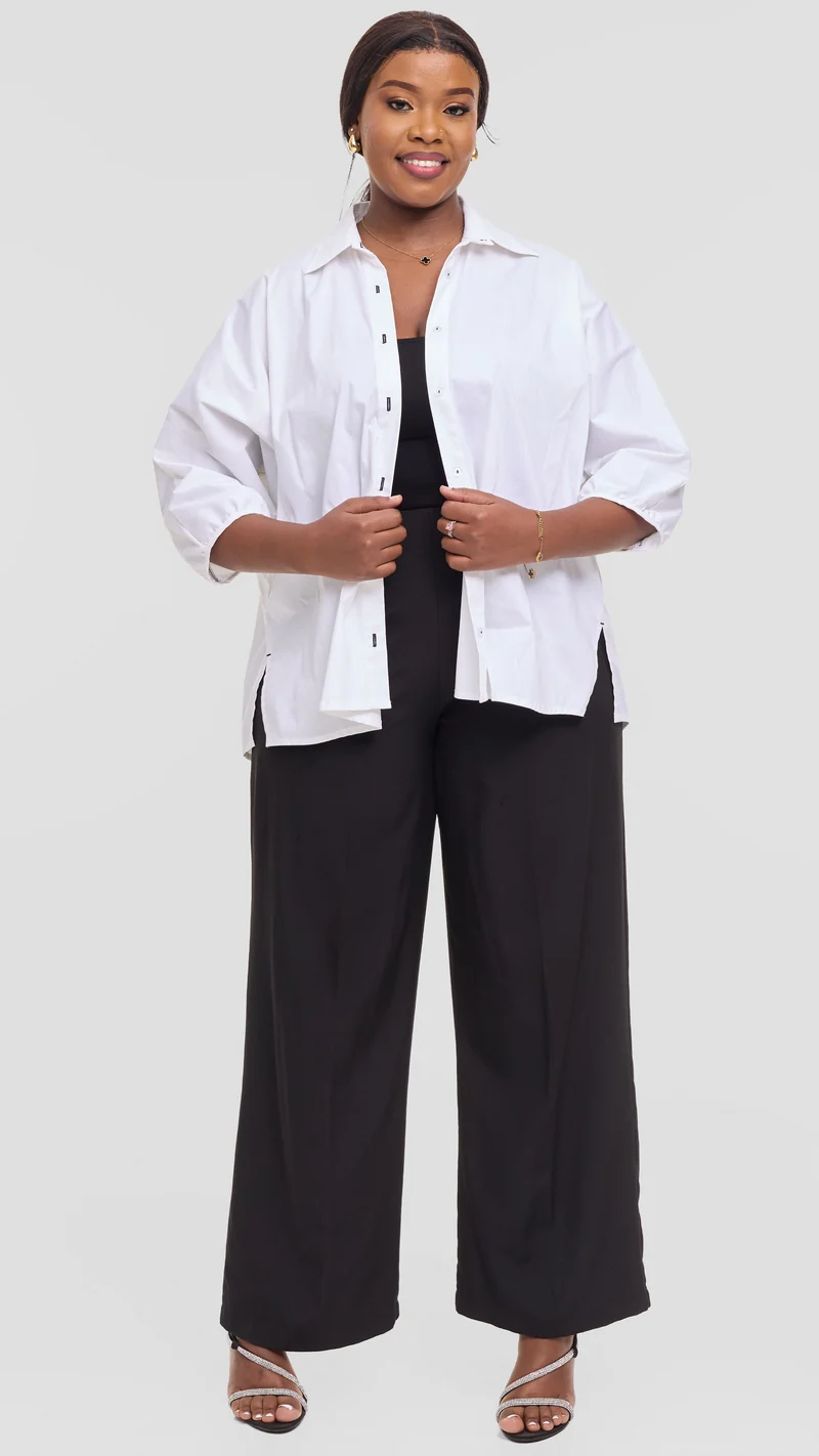 Vivo Back Pleat Loose Top in Cotton - White
