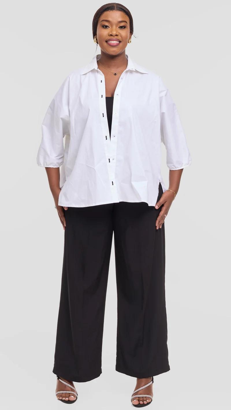 Vivo Back Pleat Loose Top in Cotton - White