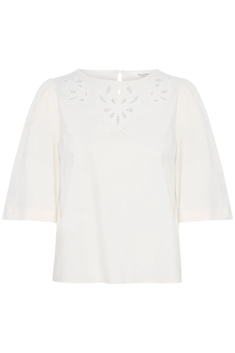 T-shirt ajouré avec broderie et manches bouffantes Nunu