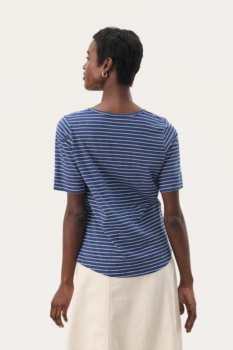 T-shirt rayé en coton avec col V Curlia