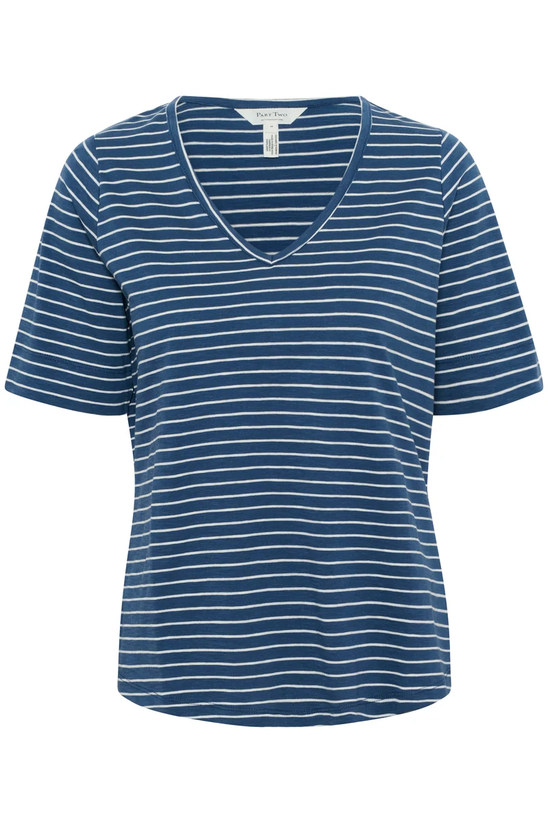 T-shirt rayé en coton avec col V Curlia