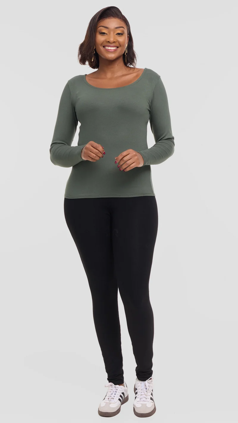 Vivo Everyday Long Sleeve Top In Jersey - Army Green