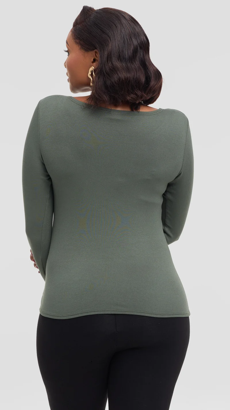 Vivo Everyday Long Sleeve Top In Jersey - Army Green