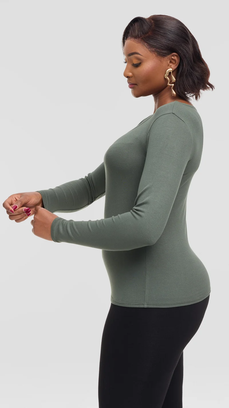 Vivo Everyday Long Sleeve Top In Jersey - Army Green