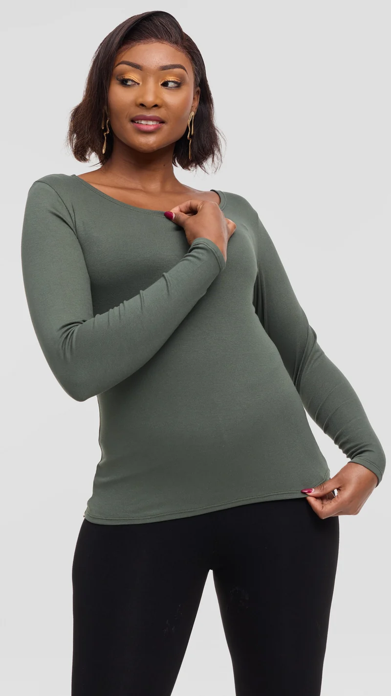 Vivo Everyday Long Sleeve Top In Jersey - Army Green