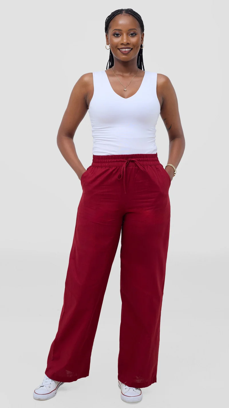 Safari by Vivo Zehra Drawstring Pants in Linen Blend - Maroon