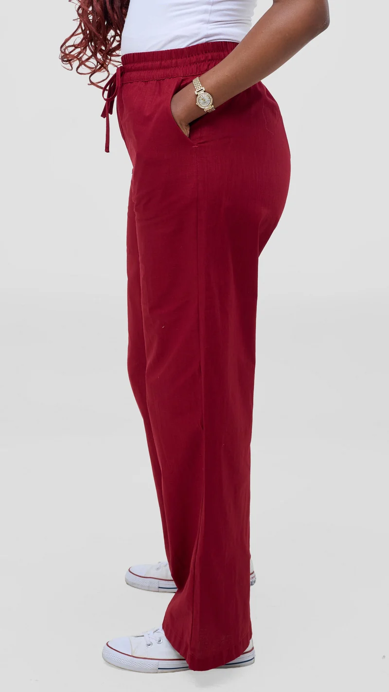 Safari by Vivo Zehra Drawstring Pants in Linen Blend - Maroon