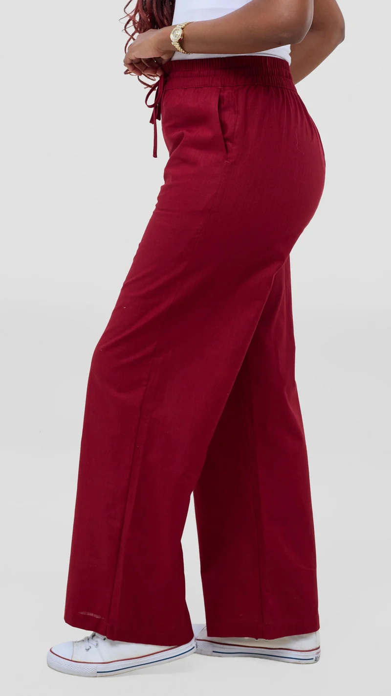 Safari by Vivo Zehra Drawstring Pants in Linen Blend - Maroon