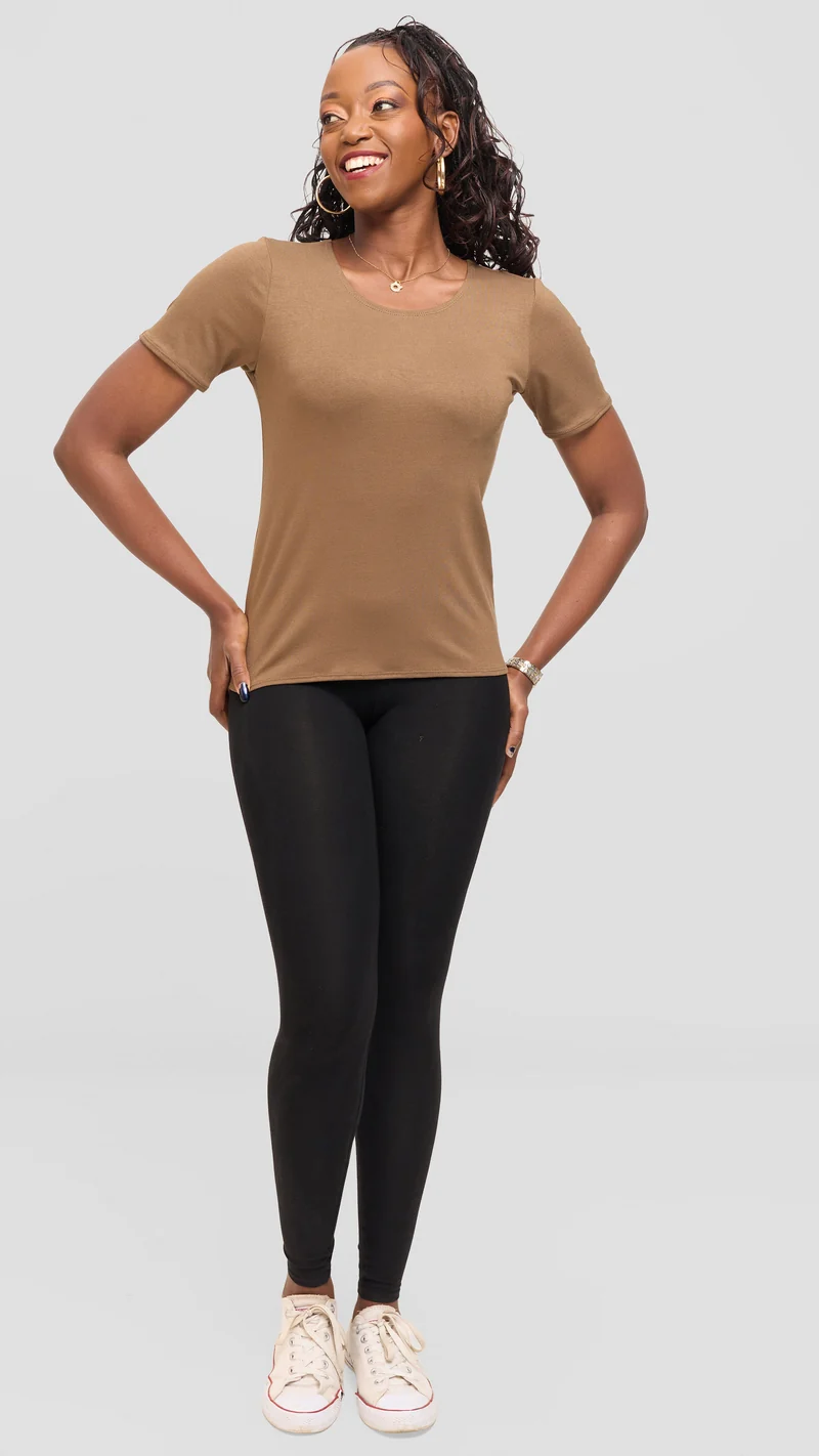 Vivo Basic Short Sleeve Top in Jersey - Dark Tan