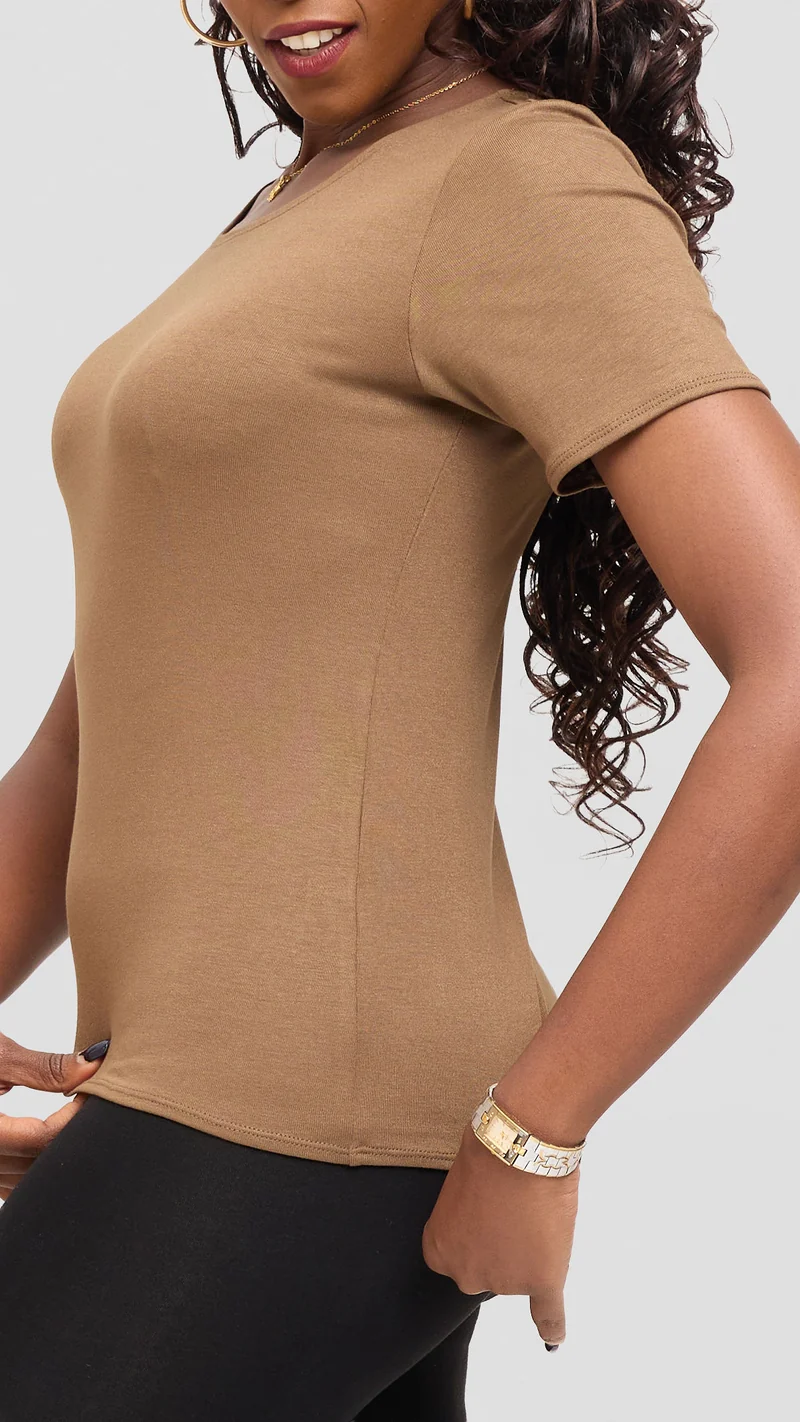Vivo Basic Short Sleeve Top in Jersey - Dark Tan