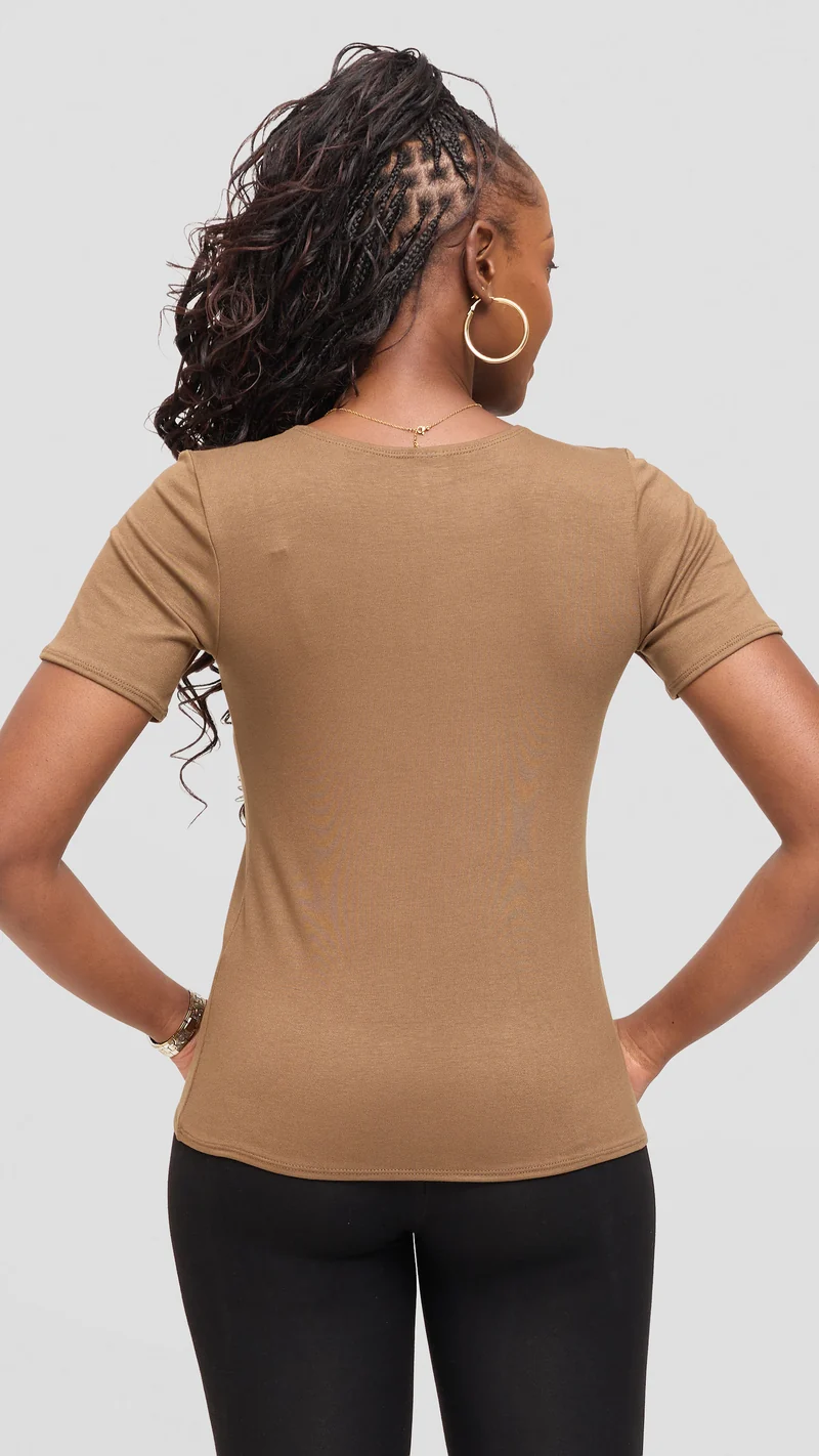 Vivo Basic Short Sleeve Top in Jersey - Dark Tan
