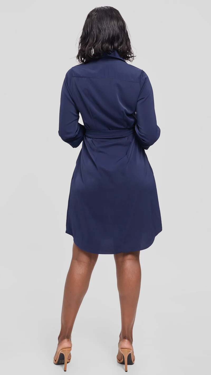 Vivo Asha Sleeveless Knee Length Dress in Twill - Navy