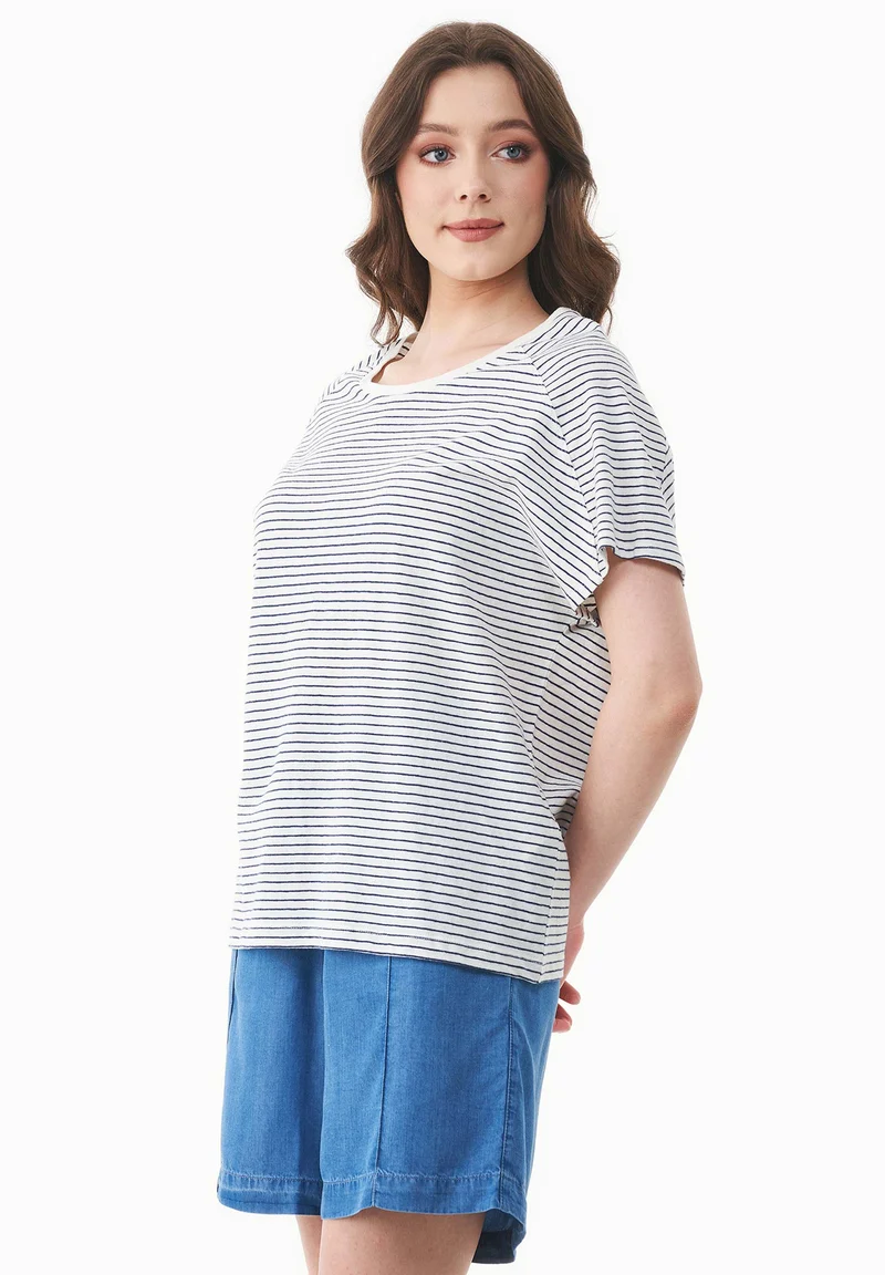 Gestreiftes T-Shirt aus Bio-Baumwolle und Leinen