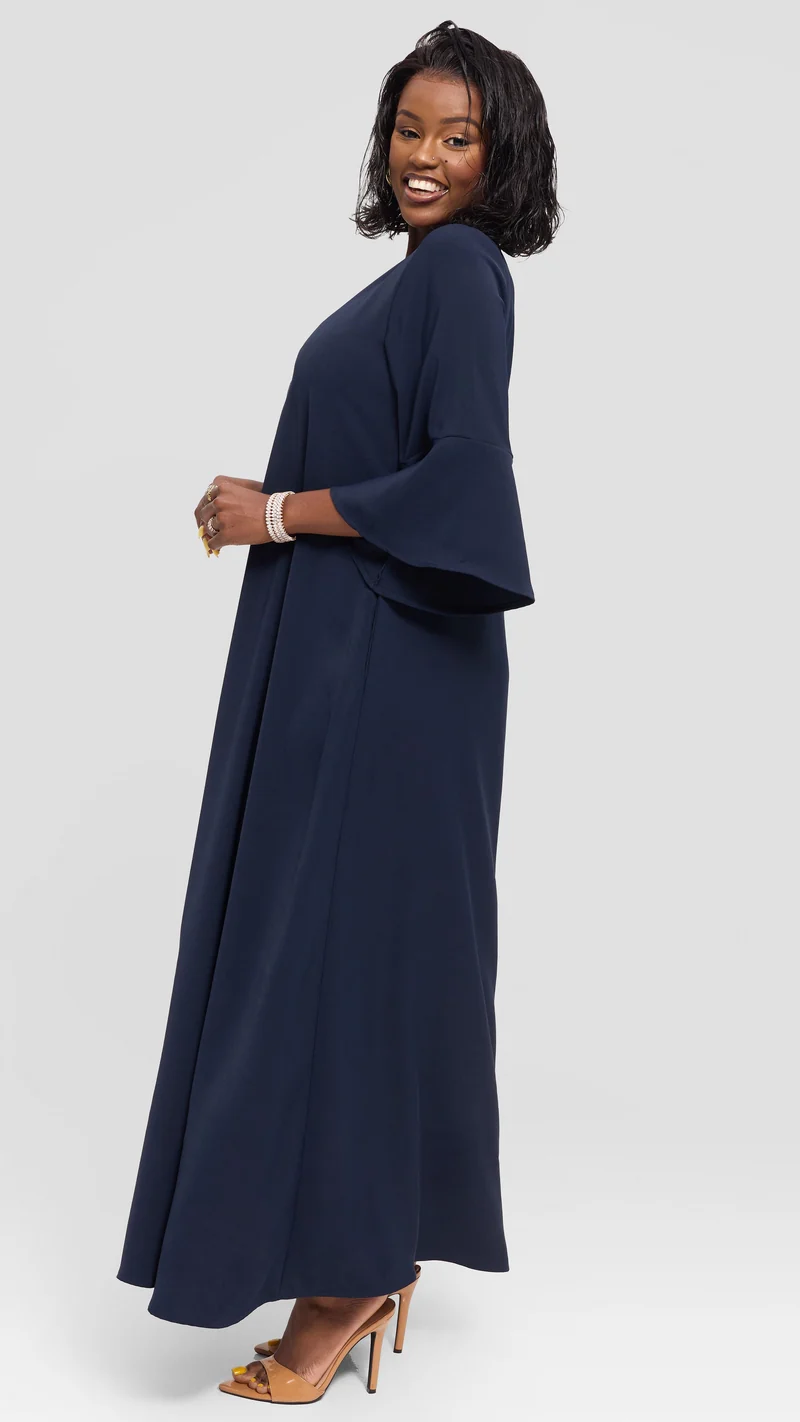 Vivo Zola 3/4 Sleeve Maxi Dress in Crepe - Navy