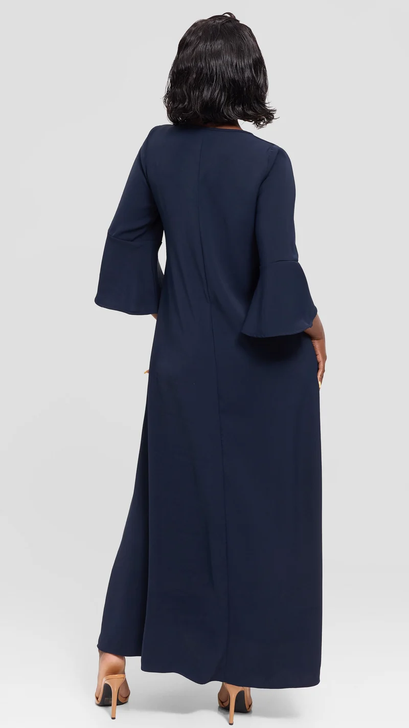Vivo Zola 3/4 Sleeve Maxi Dress in Crepe - Navy
