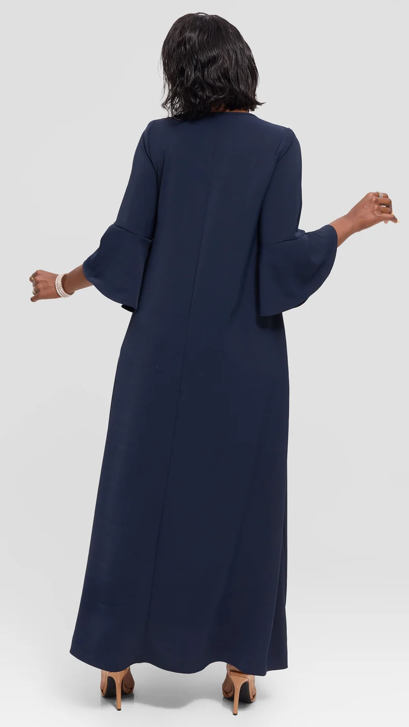 Vivo Zola 3/4 Sleeve Maxi Dress in Crepe - Navy