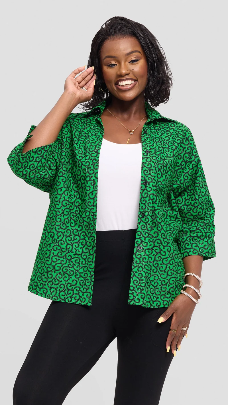 Vivo Back Pleat Loose Top in Kitenge - Kupe Print