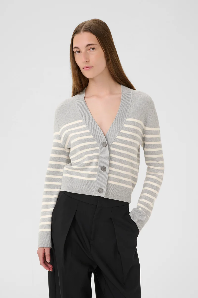 Cardigan rayé en coton avec col V Wallis
